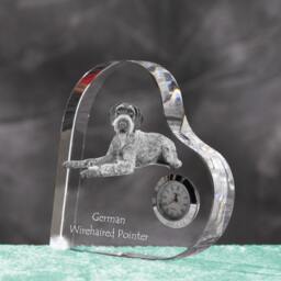 German Wirehaired Pointer - Crystal Clock in The Shape Of A Heart With Image Pure-Bred Dog - thumbnail 2