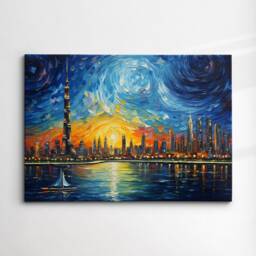 Dubai Starry Night Painting Van Gogh Wall Art, Framed Canvas Poster Print, Home/Office Room Decor Gifts - thumbnail 3