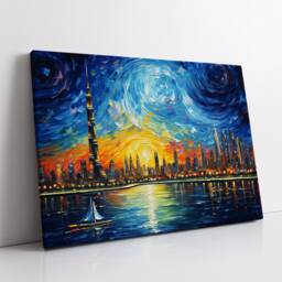 Dubai Starry Night Painting Van Gogh Wall Art, Framed Canvas Poster Print, Home/Office Room Decor Gifts - thumbnail 2