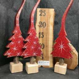 Candlelight, Dark Red & Gold Christmas Tree, A Glittering Fir Hand-Painted Wooden Tree in 4 Sizes - Selection - thumbnail 3