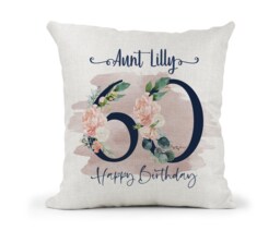 Personalised 60Th Special Birthday Cushion Navy & Peach Floral Mum, Nan, Friend, Sister Gift - thumbnail 1
