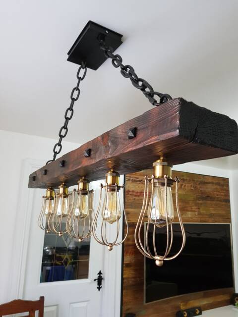 Handcrafted Wooden Beam Chandelier Rustic Farmhouse Lighting - image 1