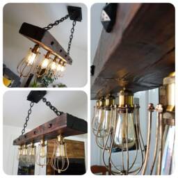 Handcrafted Wooden Beam Chandelier Rustic Farmhouse Lighting - thumbnail 3