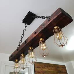 Handcrafted Wooden Beam Chandelier Rustic Farmhouse Lighting - thumbnail 2