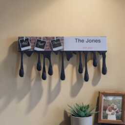 Personalised Key Holder Wall, Custom Family Name Rack With Photos , Dripping Paint Hanger , Entryway Organizer , Housewarming Gift - thumbnail 3