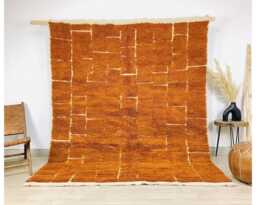 Orange White Grid Moroccan Rug, Hand Tufted Berber Shag Carpet, Large Area Boho Living Room Decor, Custom Wool Mat