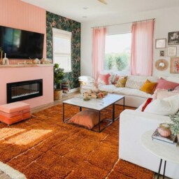 Orange White Grid Moroccan Rug, Hand Tufted Berber Shag Carpet, Large Area Boho Living Room Decor, Custom Wool Mat - thumbnail 3