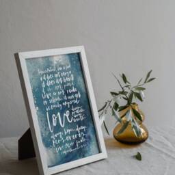 Love Never Fails, 1 Corinthians 13 Print, Wall Art, Christian Bible Verse Wedding Gift, Wall Art, Blue Wave - thumbnail 3