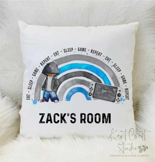 Personalised Boys Rainbow Gamer Gaming Cushion Gift - image 1