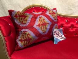 Ikat Throw Pillow Cover - Silk Uzbek Loomed Velvet Custom Reading Decor Pillows - thumbnail 1
