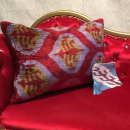 Ikat Throw Pillow Cover - Silk Uzbek Loomed Velvet Custom Reading Decor Pillows - thumbnail 4
