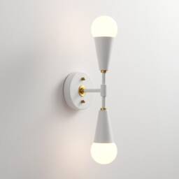 2 Light White & Gold Cone Wall Sconce - Mid Century Modern Minimalist Ceiling Lamp Lighting For Hallway & Bathroom Vanity Vicky - thumbnail 3