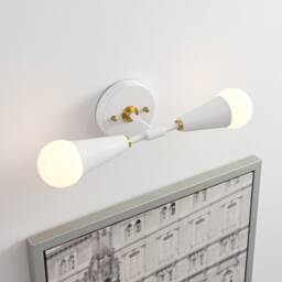 2 Light White & Gold Cone Wall Sconce - Mid Century Modern Minimalist Ceiling Lamp Lighting For Hallway & Bathroom Vanity Vicky