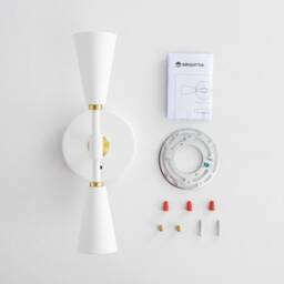 2 Light White & Gold Cone Wall Sconce - Mid Century Modern Minimalist Ceiling Lamp Lighting For Hallway & Bathroom Vanity Vicky - thumbnail 4
