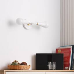 2 Light White & Gold Cone Wall Sconce - Mid Century Modern Minimalist Ceiling Lamp Lighting For Hallway & Bathroom Vanity Vicky - thumbnail 2