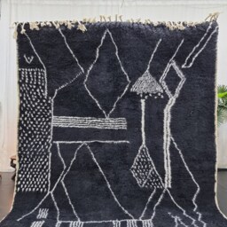 Cute Moroccan Rug, Beniourain Wool Rug , Black Rug, Abstract Handmade Area Handwoven Berber Plain Bohemian - thumbnail 2