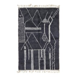 Cute Moroccan Rug, Beniourain Wool Rug , Black Rug, Abstract Handmade Area Handwoven Berber Plain Bohemian - thumbnail 4