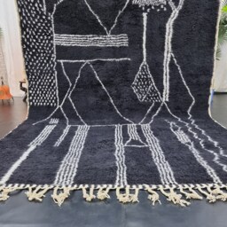 Cute Moroccan Rug, Beniourain Wool Rug , Black Rug, Abstract Handmade Area Handwoven Berber Plain Bohemian - thumbnail 3