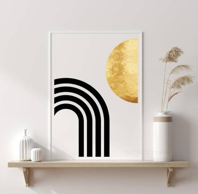 Rainbow Gold Foil Print - Abstract Sun Art, Contemporary Wall Decor in Modern Style