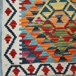 Tribal Runner Rug, Handmade Artisan Afghan Turkish Scandinavian Navajo Bohemian Flatweave Wool Kilim Rug 195x58 cm - thumbnail 4