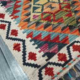 Tribal Runner Rug, Handmade Artisan Afghan Turkish Scandinavian Navajo Bohemian Flatweave Wool Kilim Rug 195x58 cm - thumbnail 2