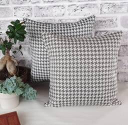 Houndstooth Pillow Cover - Poly Linen Goose Foot Pattern, Housewarming Gift - thumbnail 1