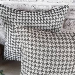 Houndstooth Pillow Cover - Poly Linen Goose Foot Pattern, Housewarming Gift - thumbnail 2