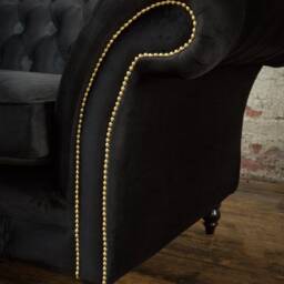 Unique British Handmade Black Velvet 3 Seater Chesterfield Sofa - Reflex Cushion Seat - thumbnail 2