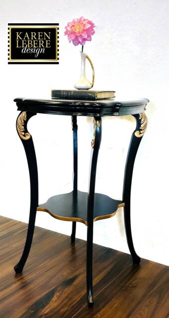 Sold Stunning Hand Painted Black & Gold Table/Sideboard Night Stand Entry Piece End