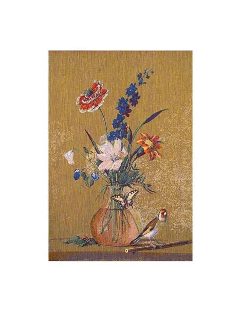 Gobelin Tapestry Flowers & Goldfinch 23.5x15.5 in 60x40 cm Wall Hanging Fabric - image 1