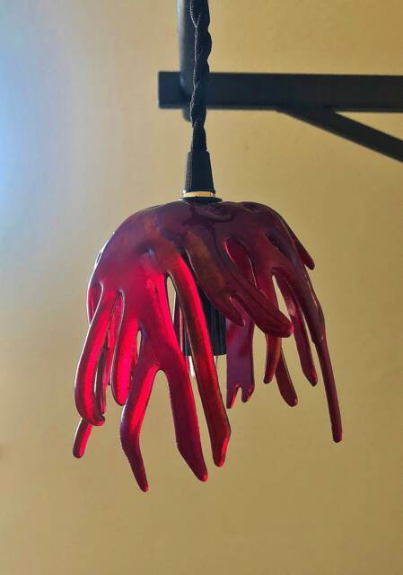 Red Fused Glass Pendant Lamp With Plug-In Cord - image 1