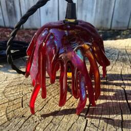 Red Fused Glass Pendant Lamp With Plug-In Cord - thumbnail 3
