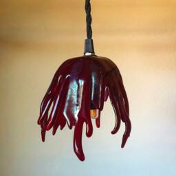 Red Fused Glass Pendant Lamp With Plug-In Cord - thumbnail 2