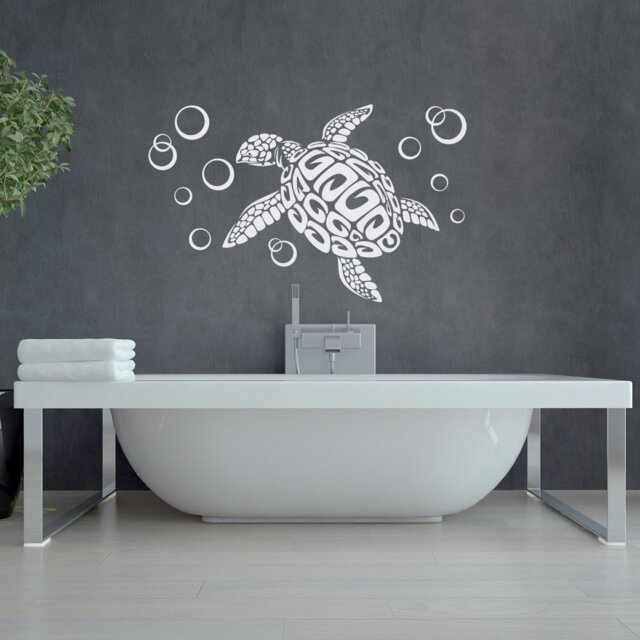Sea Turtle Wall Decal With Bubbles Vinyl Animal Home Decor #232 - image 1