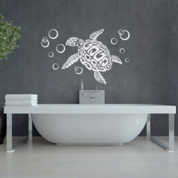 Sea Turtle Wall Decal With Bubbles Vinyl Animal Home Decor #232 - thumbnail 1