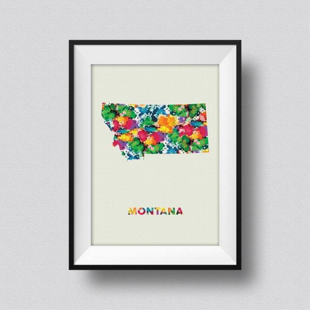 Montana Map Usa Watercolor Art Print Ink Splash Poster Canvas