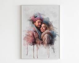 Custom Watercolour Couple Portrait - Unique Wedding Print For Anniversary Or Keepsake Gift - thumbnail 1