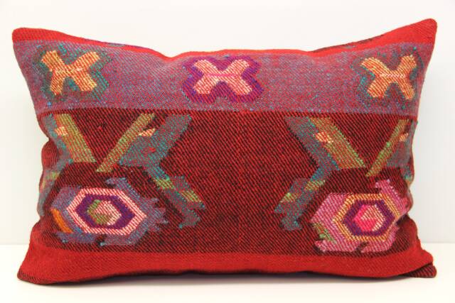 Turkish Kilim Pillow Cover 16x24, Ethnic Lumbar Cushion - image 1