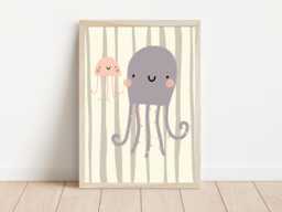Jellyfish & Octopus Print. Kids Under The Sea Print Perfect For A Playroom, Kids Room Or Nursery - Print Only - thumbnail 1