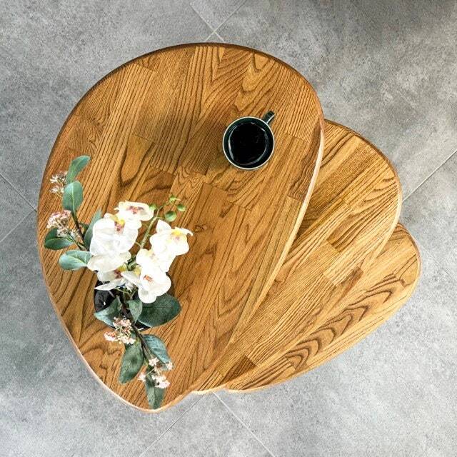 Chestnut Nesting Coffee Table Set Mid-Century Modern Side Tables For Living Room - image 1