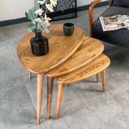 Chestnut Nesting Coffee Table Set Mid-Century Modern Side Tables For Living Room - thumbnail 3