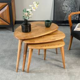 Chestnut Nesting Coffee Table Set Mid-Century Modern Side Tables For Living Room - thumbnail 2
