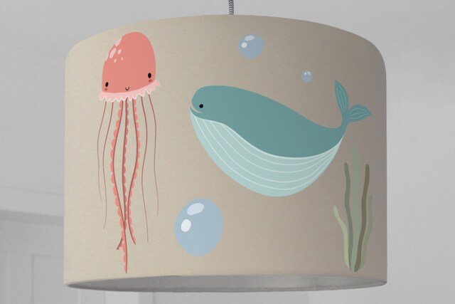 Lampshade Nursery Marine Animals Whale Turtle Fish Baby Lamp Children's Cream - image 1
