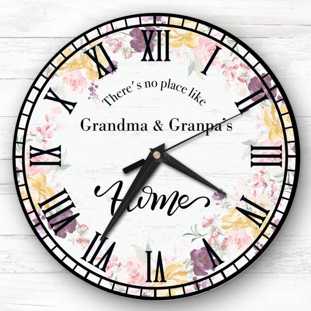 Floral There's No Place Like Grandma & Grandpa's Gift Personalised Clock - image 1