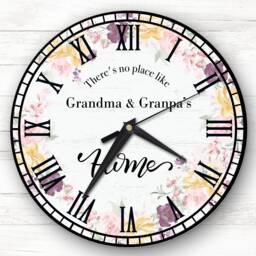 Floral There's No Place Like Grandma & Grandpa's Gift Personalised Clock
