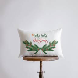 Holly Jolly Christmas With Garland Pillow Cover - 18x12 Decor Home D??cor Aesthetic Room Elegant Luxury