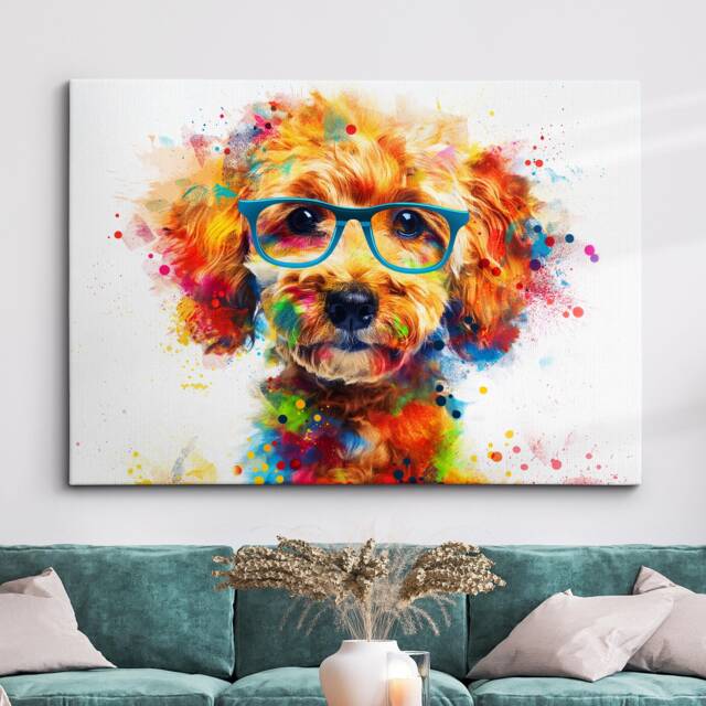 Colorful Goldendoodle Dog Pet Abstract Modern Oil Painting Wall Art, Framed Canvas Poster Print, Home Kitchen Office Room Decor, Gifts - image 1