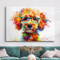 Colorful Goldendoodle Dog Pet Abstract Modern Oil Painting Wall Art, Framed Canvas Poster Print, Home Kitchen Office Room Decor, Gifts - thumbnail 1