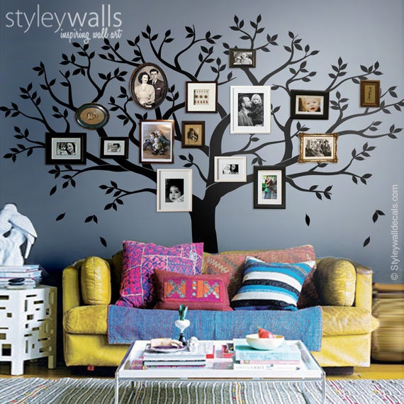 Family Tree Wall Decal -Tree Decal - Photo Frame Sticker, Living Room Decal, Home Decor - image 1
