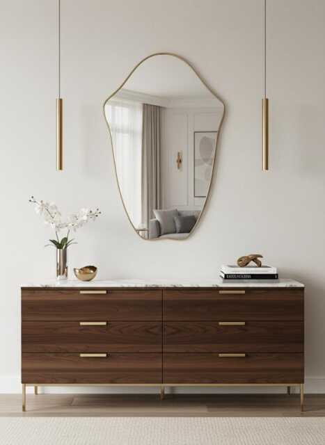 Curved Shield Mirror - Asymmetrical Bathroom Vanity Wall - image 1